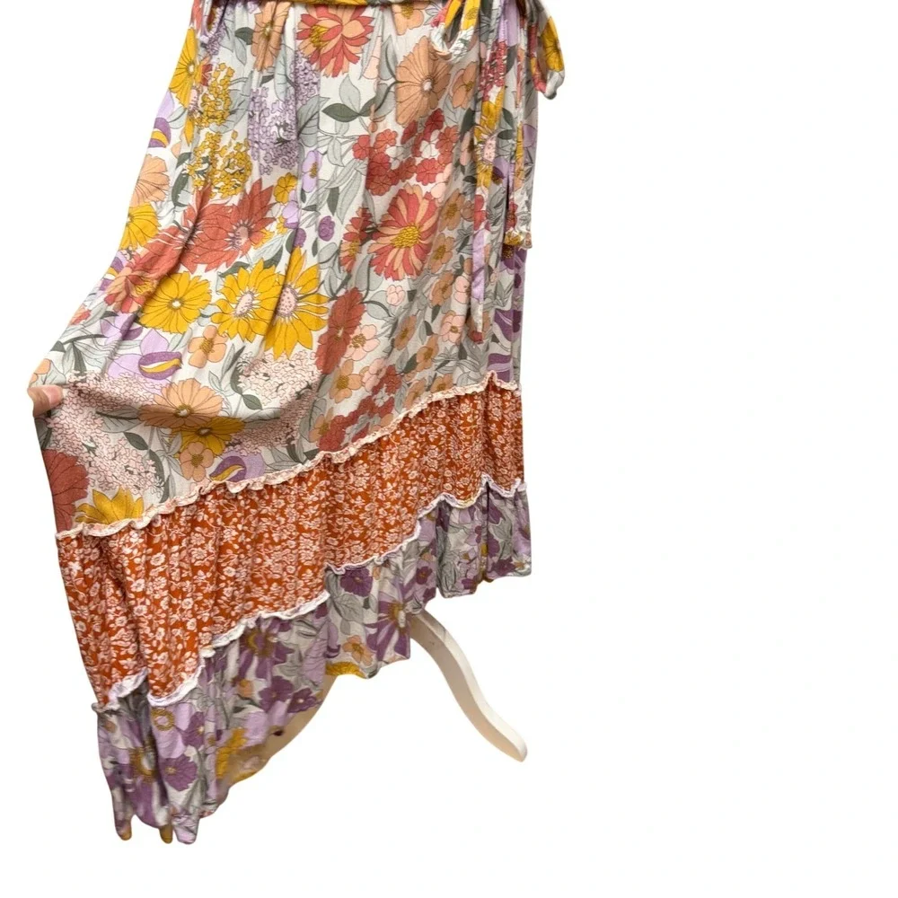 GiGio Maxi Dress Womens M Multicolor Floral‎ Boho Tiered Lace Feminine Cottage